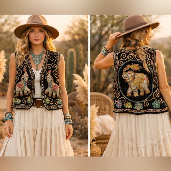 Ainsley Jackets & Blazers - Vintage Ainslie’s beaded elephant sequin embellished vest multicolor size M/L